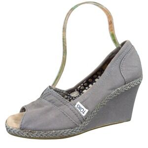 Toms Calypso Womens Peep Toe Wedge‎ Sandals Size 6 Casual Comfort Grey Fabric